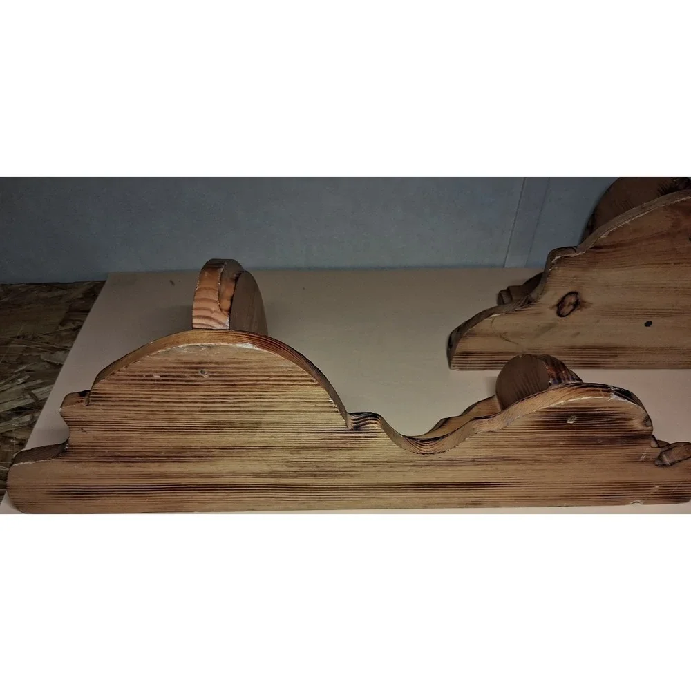 2 Vintage Carved Wood Corner Wall Shelfs W/Two Tiers